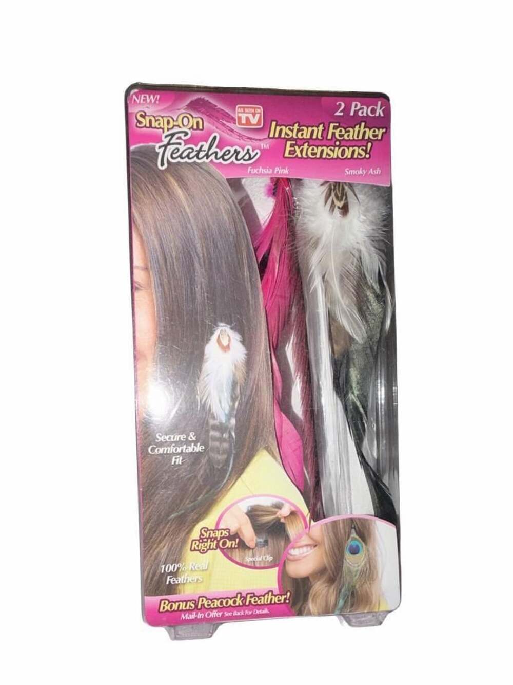 Snap-On Feathers Instant Feather Extensions 2 Pack Fuchsia Pink & Smoky Ash